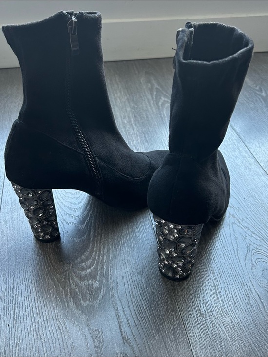 le chateau Shoes - Le Chateau x Roxy Earle Black Suede Ankle Boots with Jeweled Block Heels